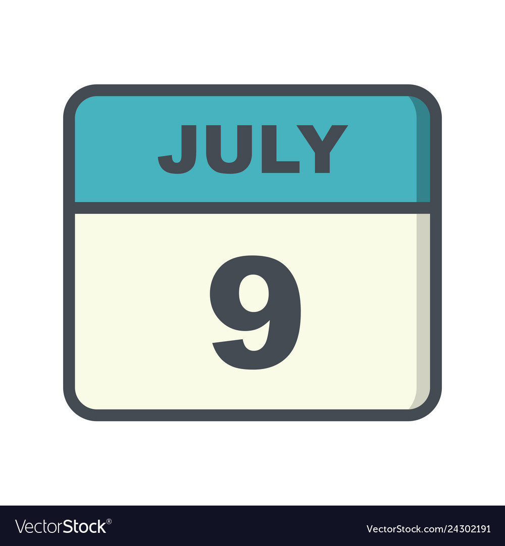 July 9th date on a single day calendar Royalty Free Vector