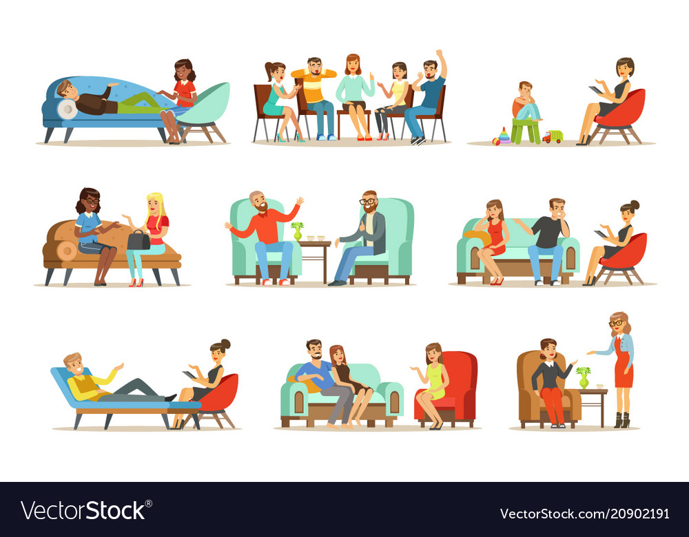 Patients at a reception at the psychotherapies Vector Image