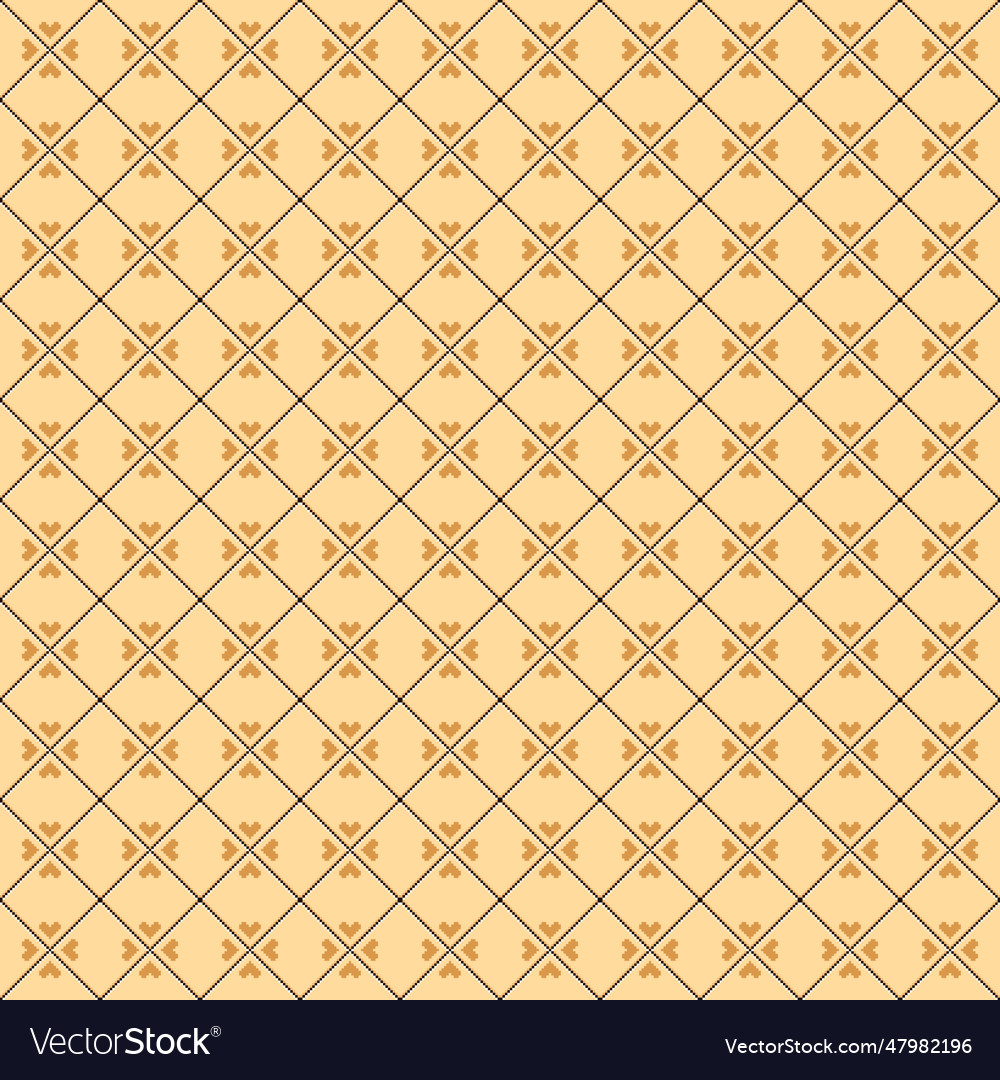 Beige rhomboid tile grid with heart shapes Vector Image