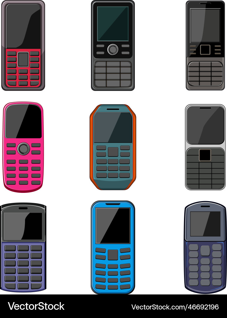 Button phone set cartoon Royalty Free Vector Image