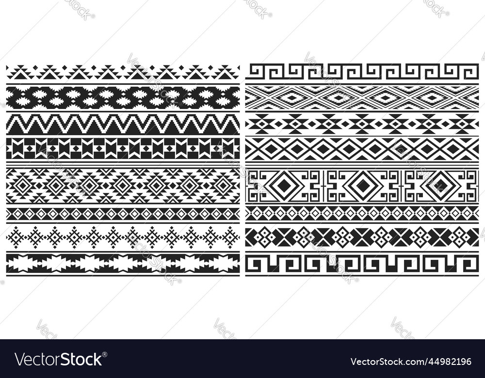 Mexican aztec mayan border patterns vector image Mexican aztec mayan border patterns