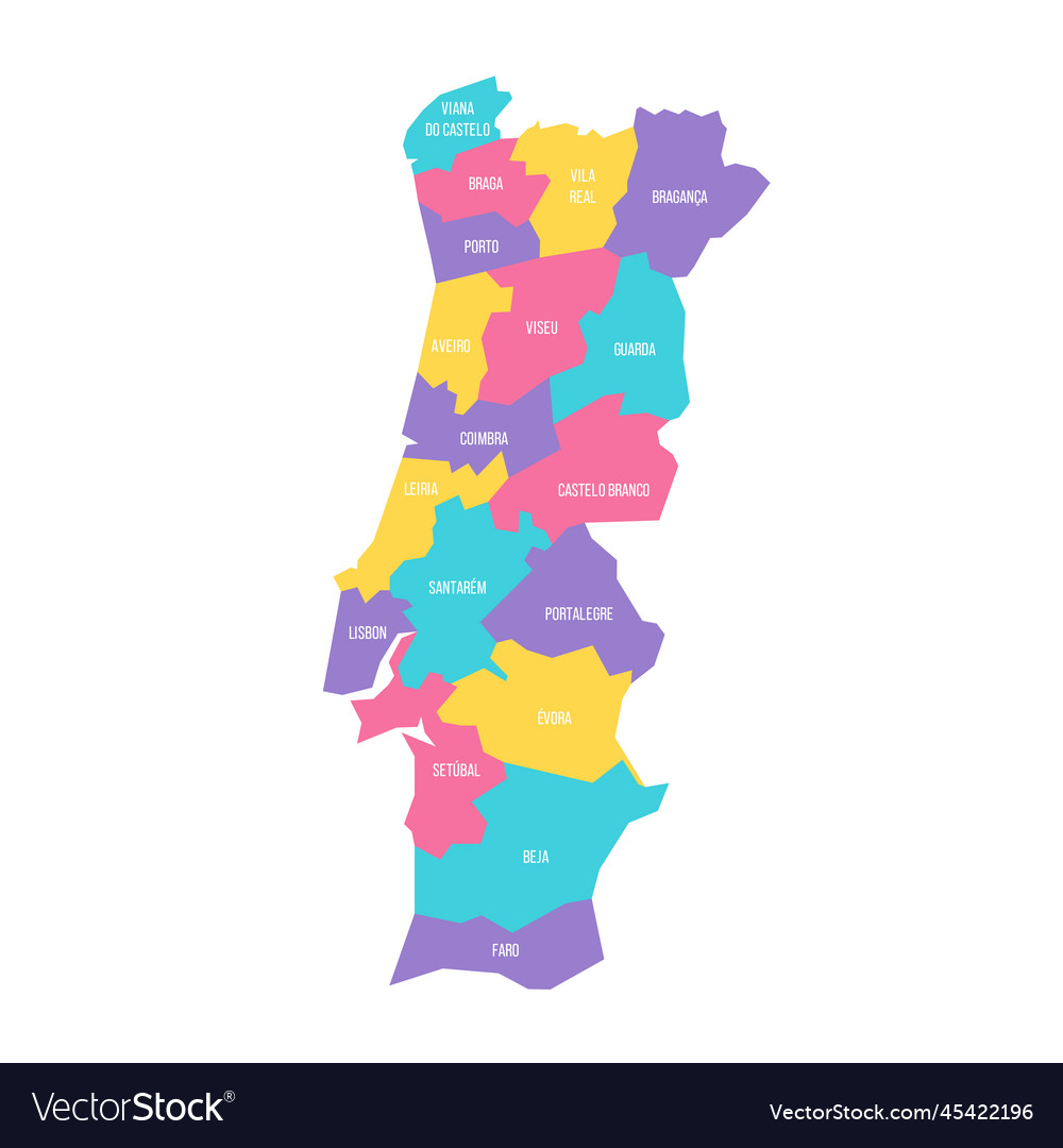 Portugal Map Administrative Divisions Isolated on White Stock