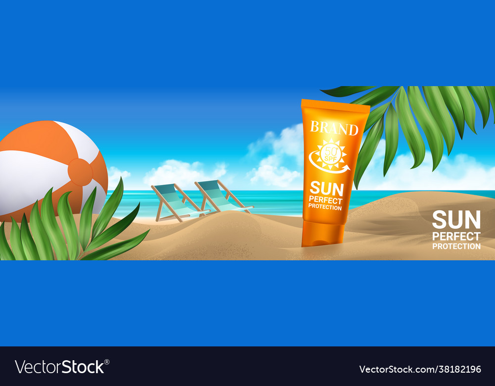 Sunblock ads template sun protection sunscreen Vector Image