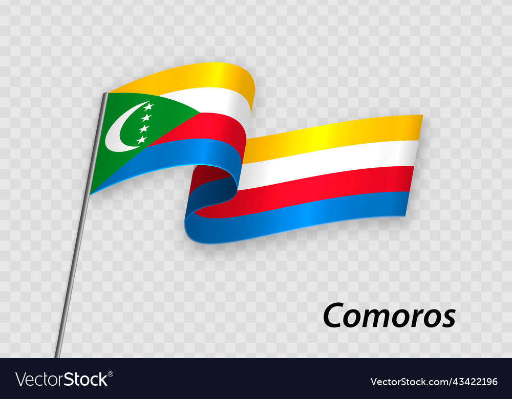 Waving flag of comoros on flagpole template Vector Image