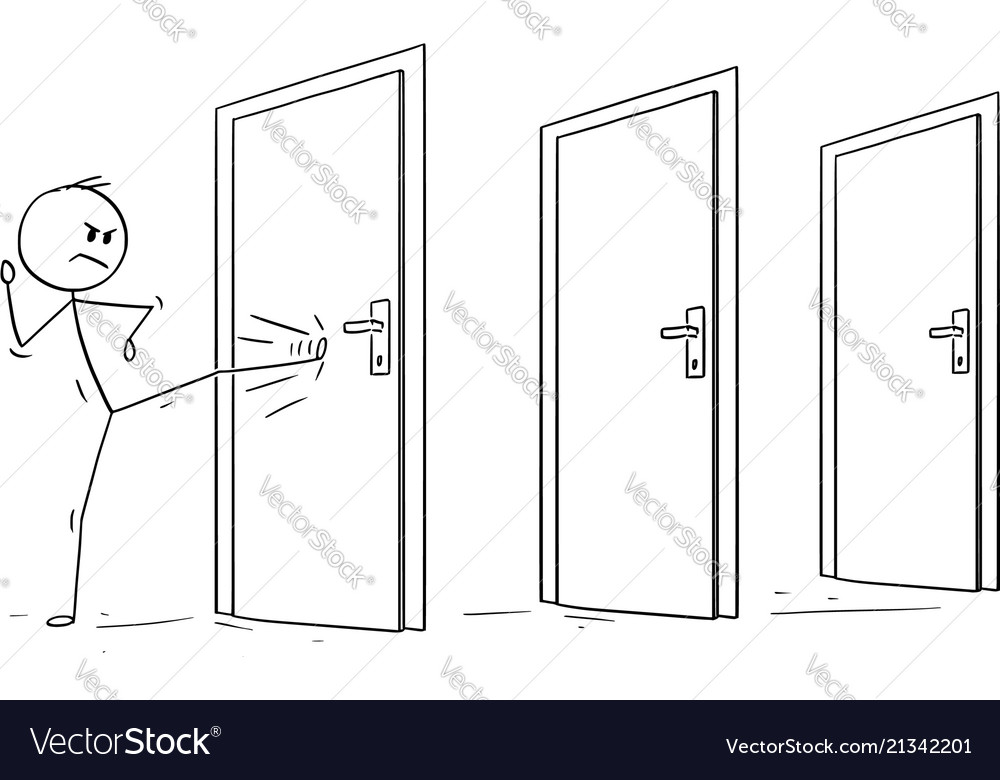 Cartoon man or businessman kicking locked Vector Image