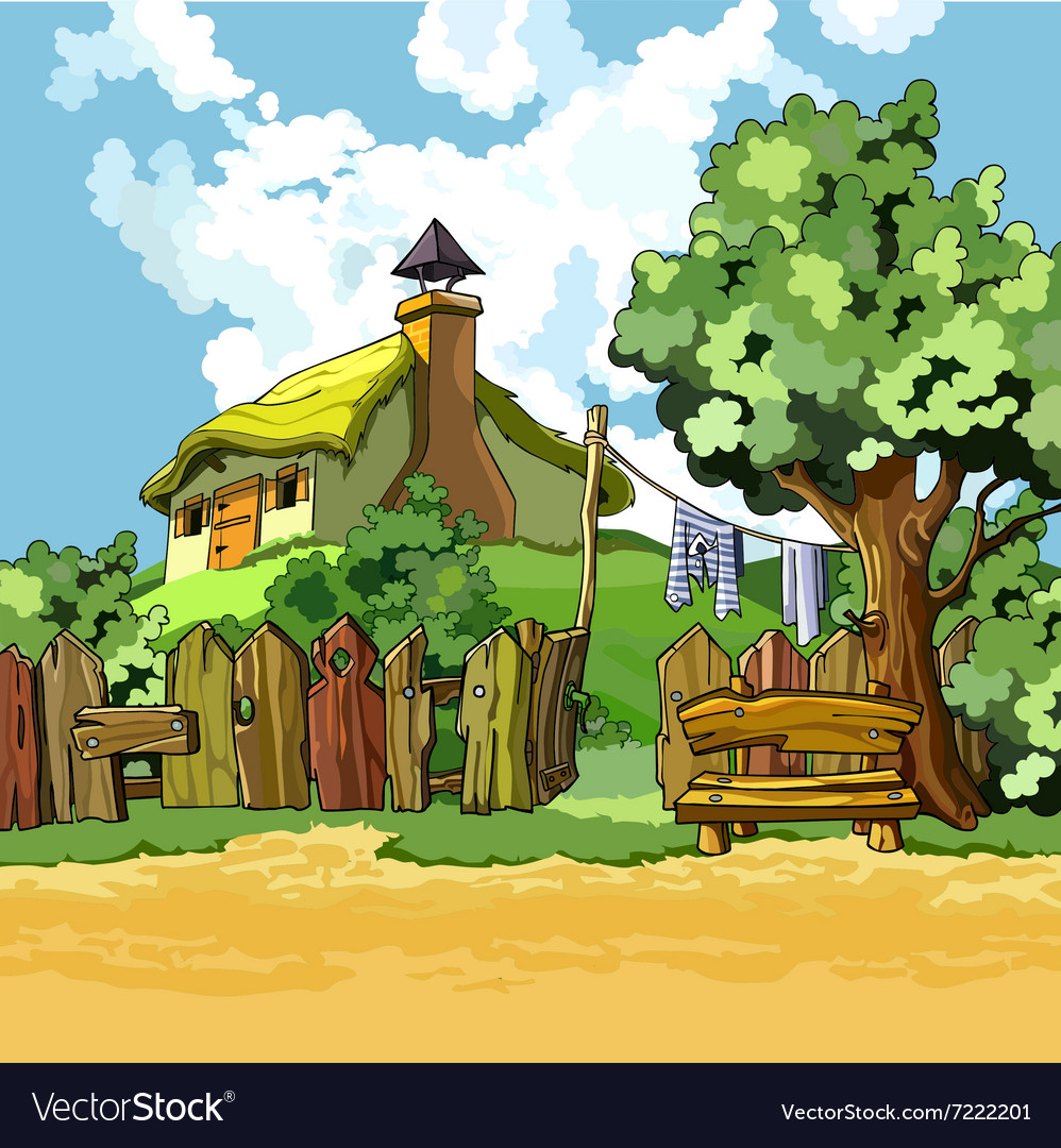 Download Cartoon village house with a courtyard Royalty Free Vector