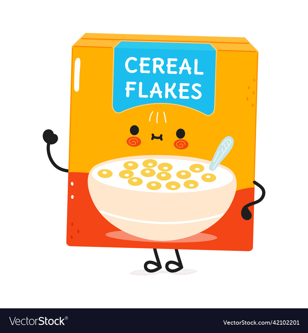 Cute funny cereal flakes waving hand character Vector Image