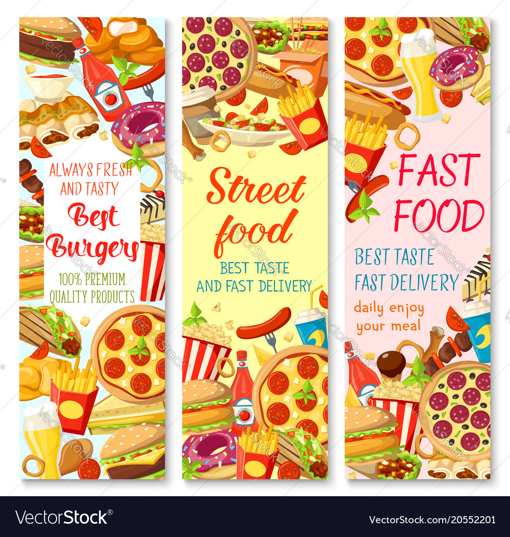 Fast food restaurant menu banner with snack meal Vector Image