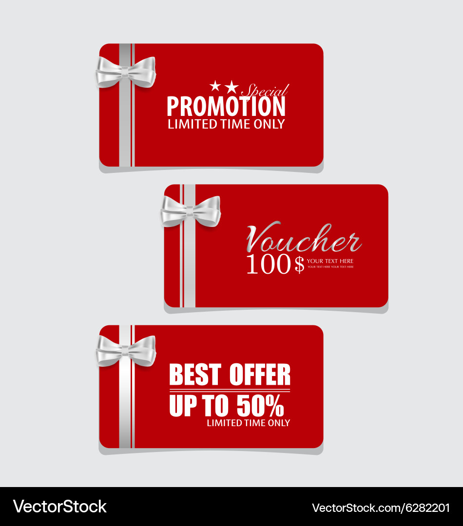 Gift coupons with bows and ribbons Royalty Free Vector Image