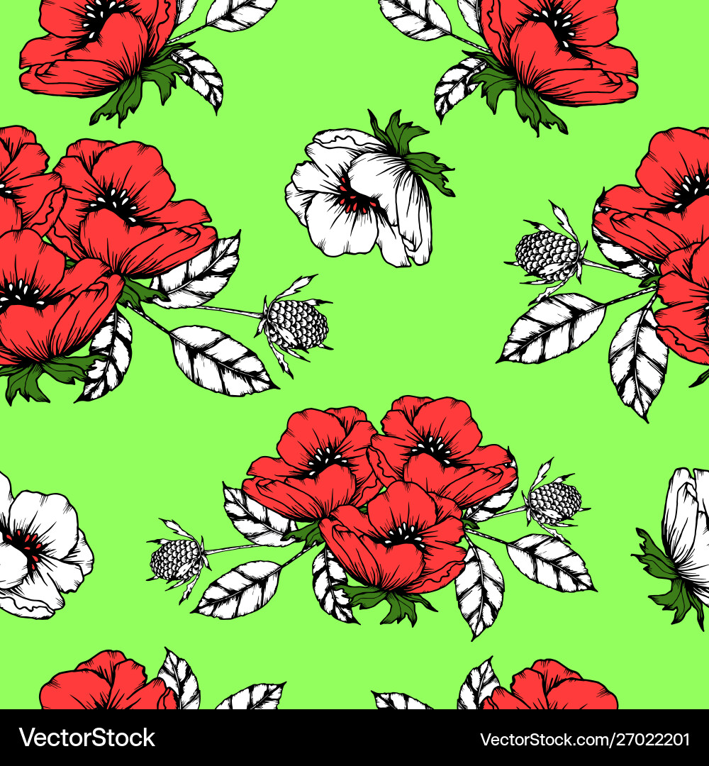 Roses seamless pattern hand drawn Royalty Free Vector Image