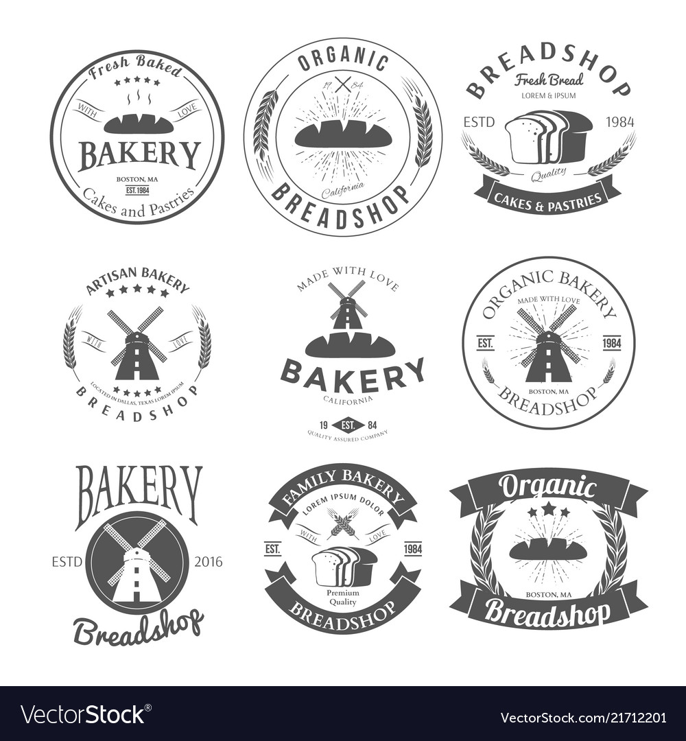 Set Of Nine Bakery Label And Badges Design Vector Image