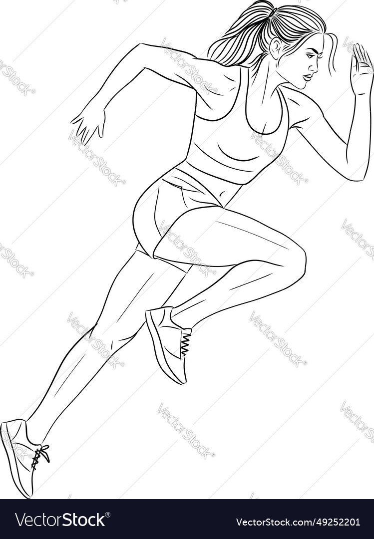 Sketch of running young woman Royalty Free Vector Image