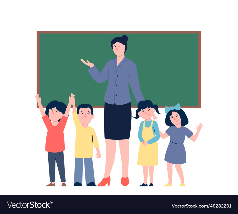 Teacher and little preschool children stand Vector Image