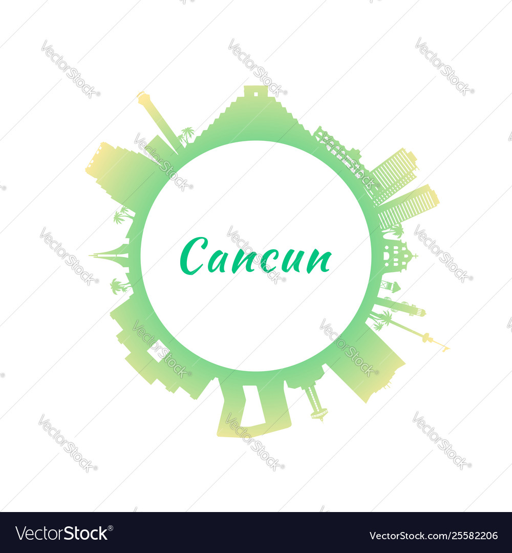 Cancun Skyline With Colorful Buildings Circle Vector Image