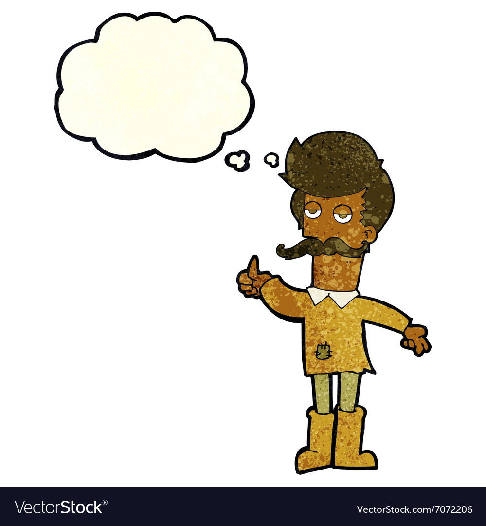 Cartoon old man in poor clothes with thought Vector Image