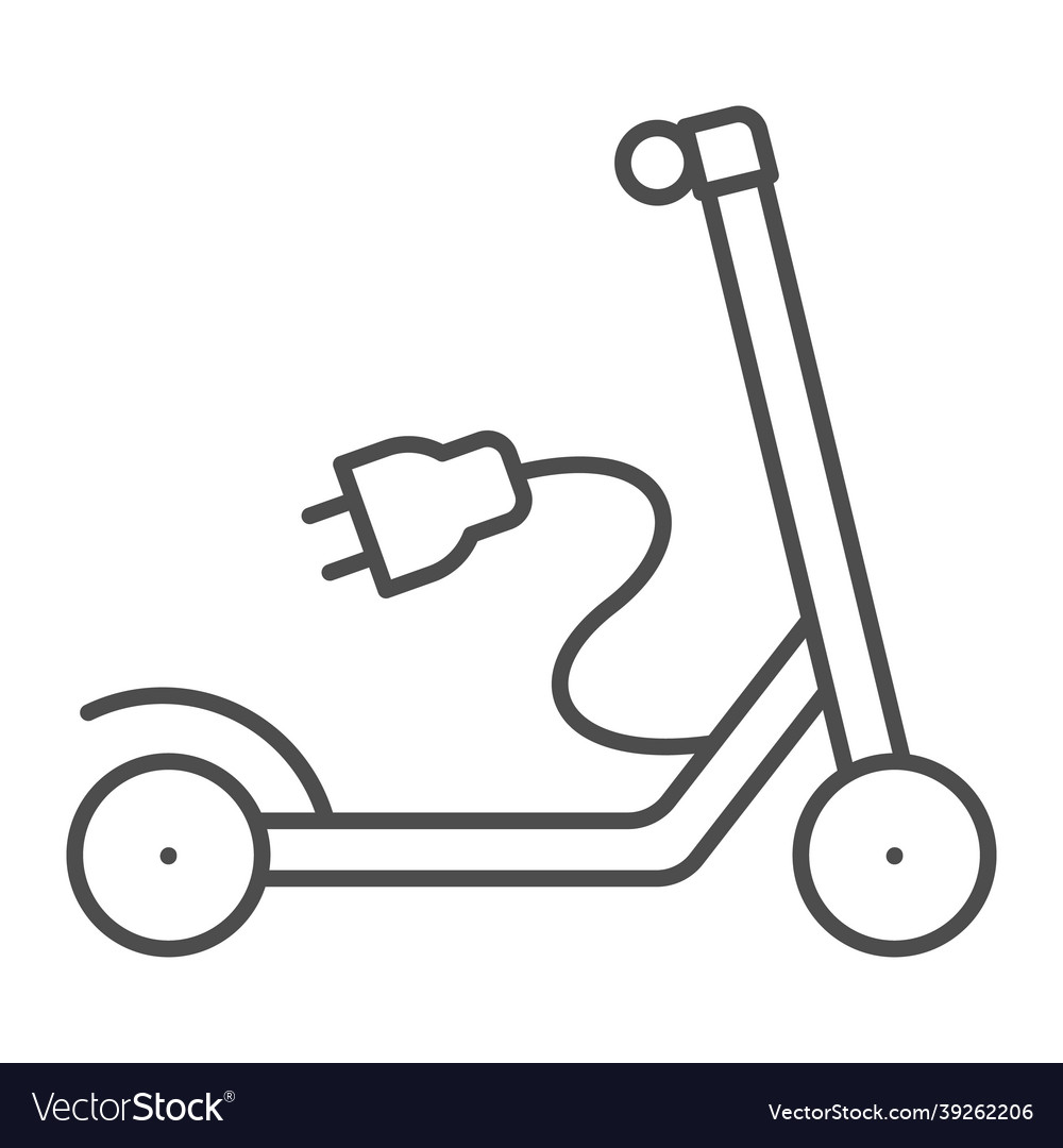 Electric scooter with recharging plug thin line Vector Image