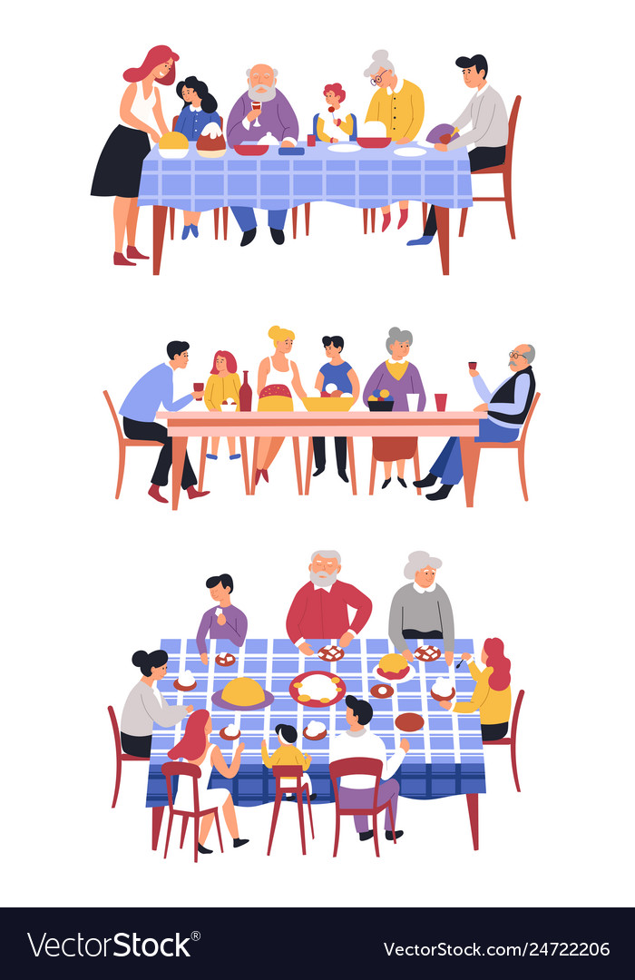 Family dinner table and dishes holiday festive Vector Image