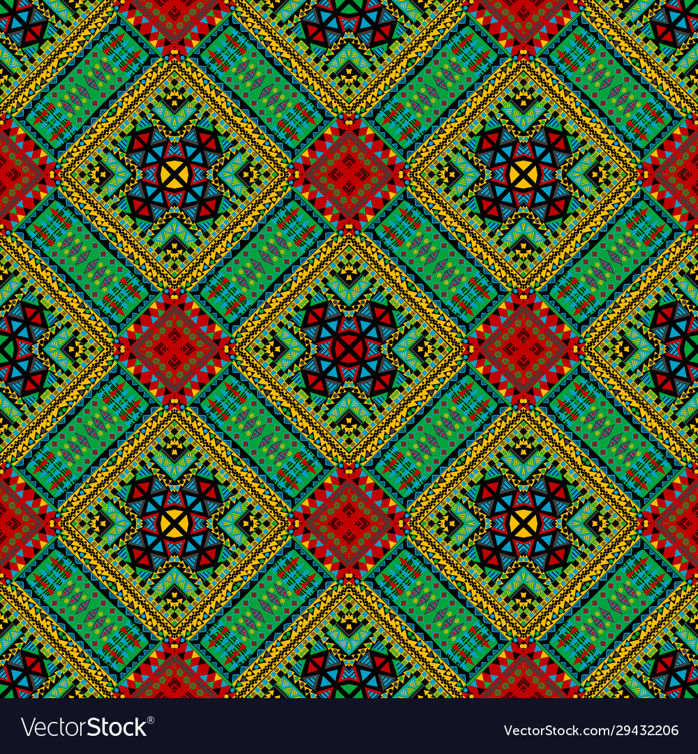 Patchwork Seamless Pattern With Ethnic Motifs Vector Image