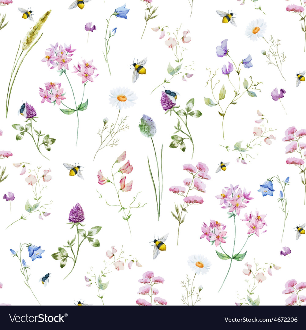 Watercolor wildflower pattern Royalty Free Vector Image