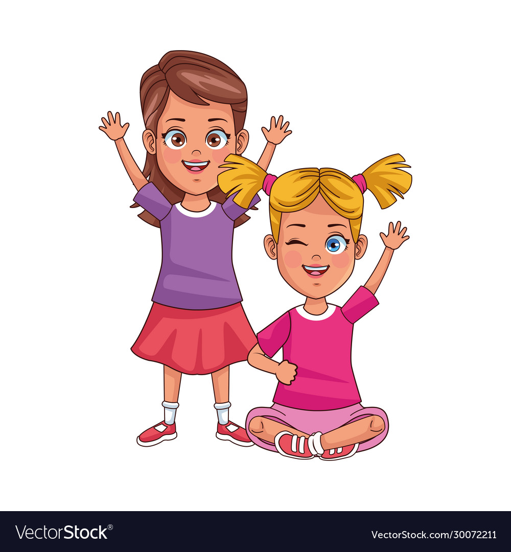 Happy Little Girls Avatars Characters Royalty Free Vector