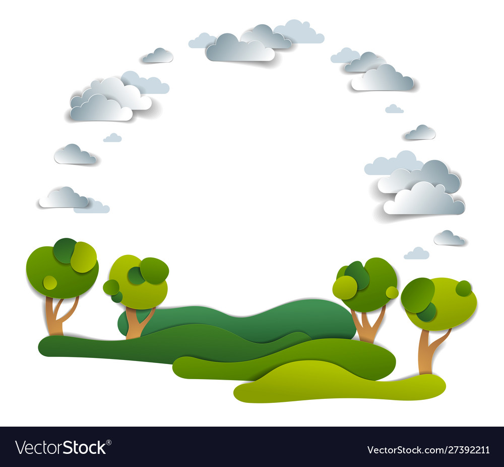Scenic landscape meadows and trees cloudy sky Vector Image Scenic landscape meadows and trees cloudy sky Vector Image