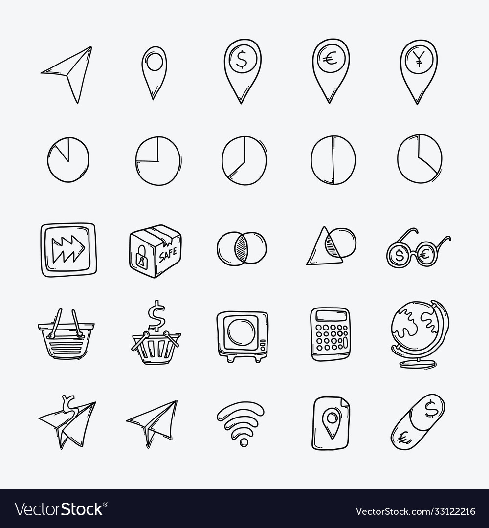 Business doodle icons set drawing sketch Vector Image