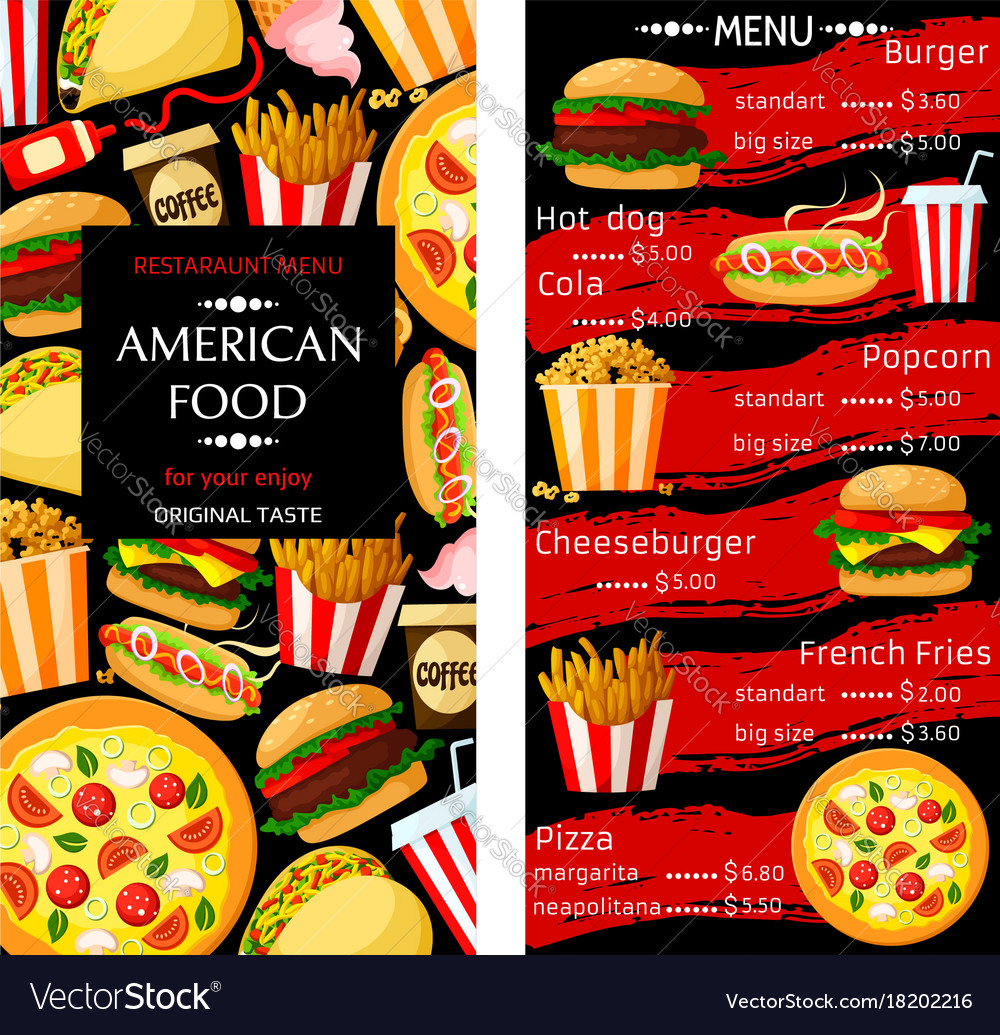 Price menu for fast food restaurant Royalty Free Vector