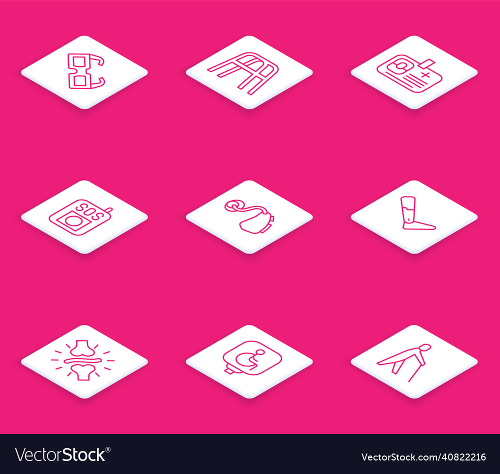 Set line eyeglasses walker identification badge Vector Image