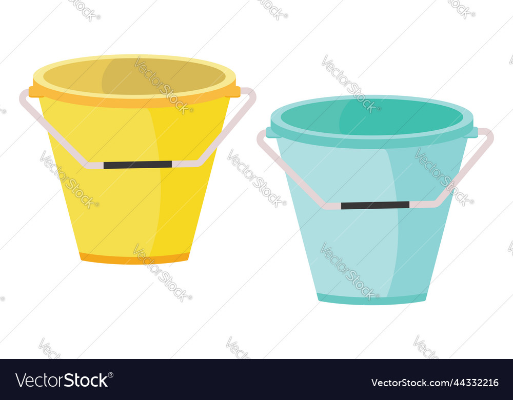 Yellow and blue buckets on a white background Vector Image