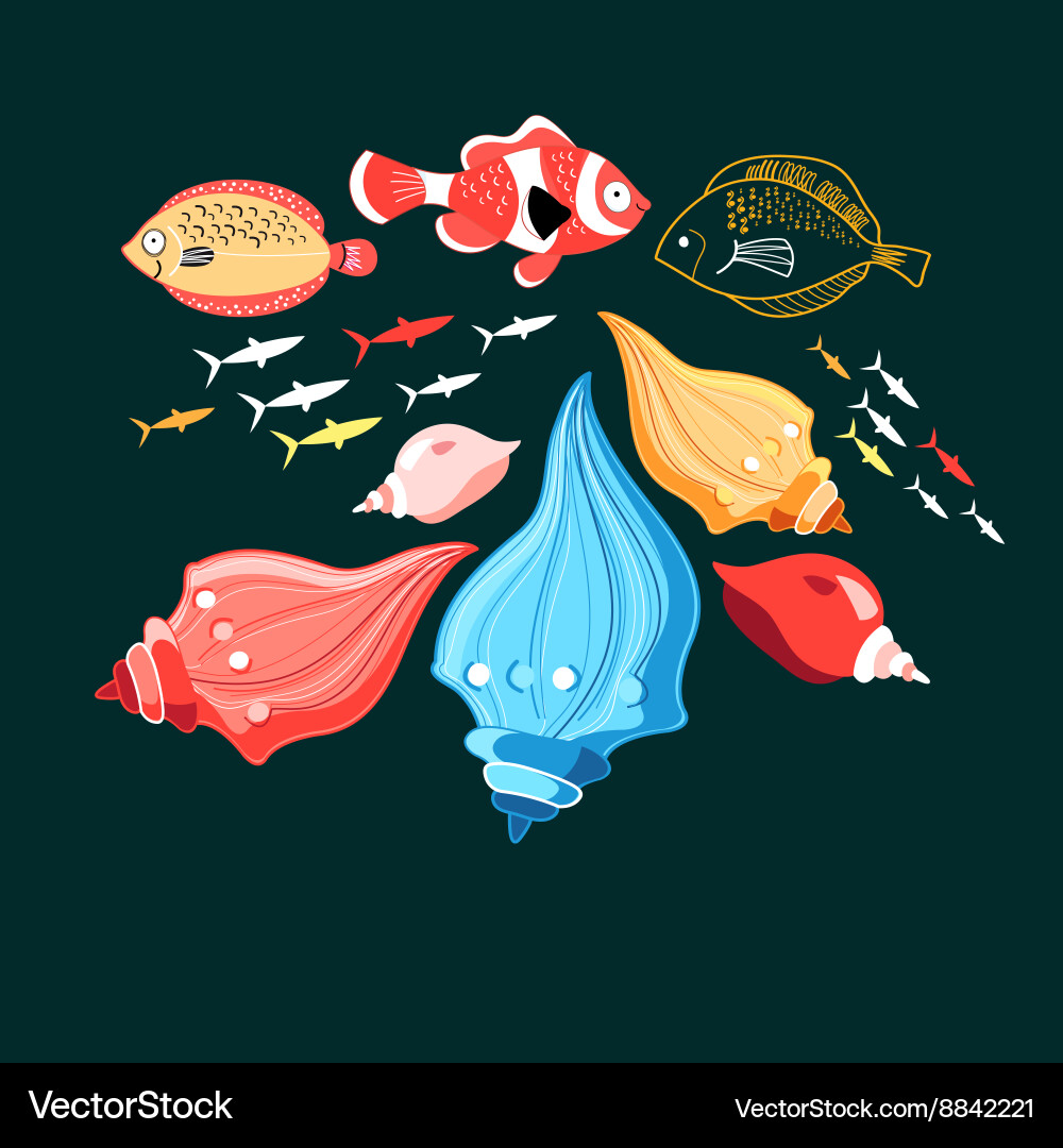 A fish and shells Royalty Free Vector Image - VectorStock
