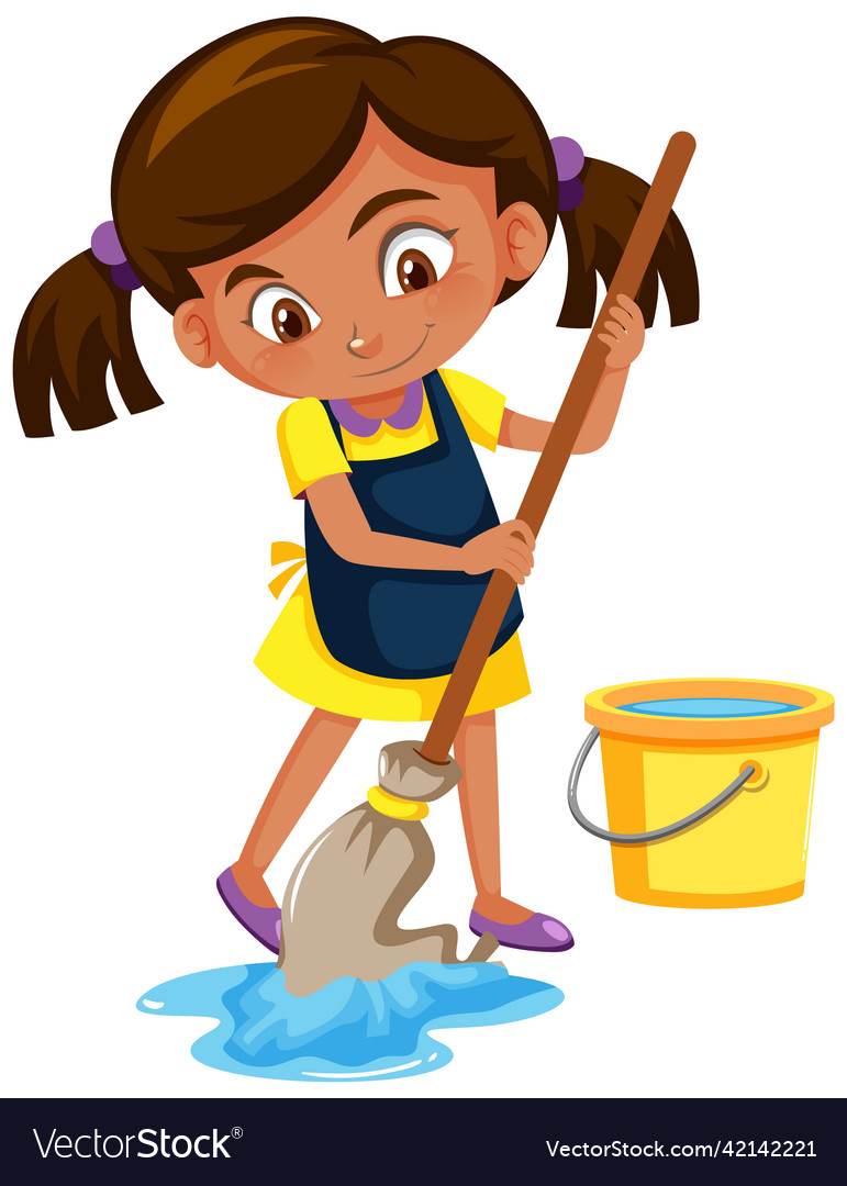 Girl mopping the floor on white background Vector Image