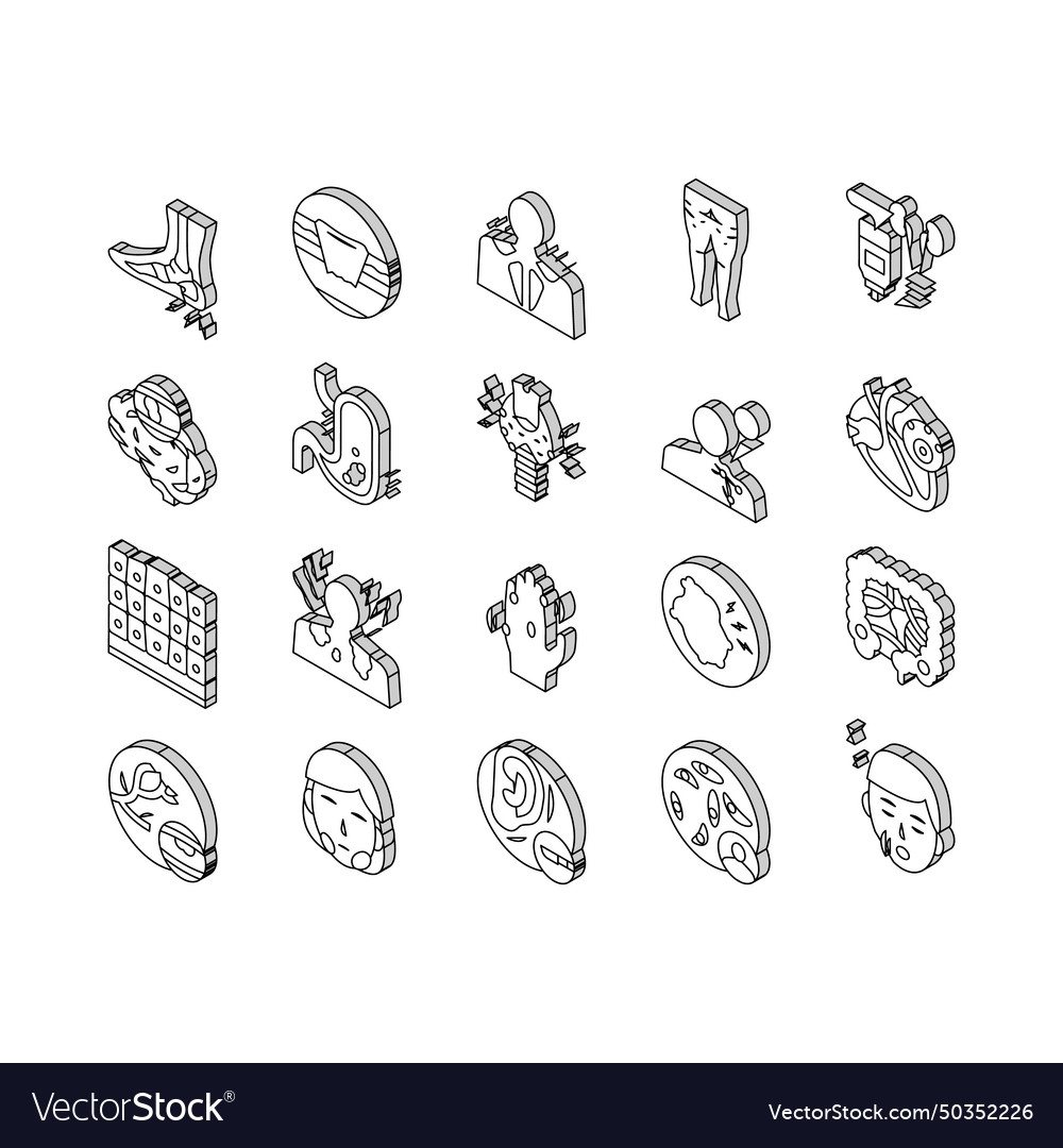 Disease human problem collection isometric icons Vector Image