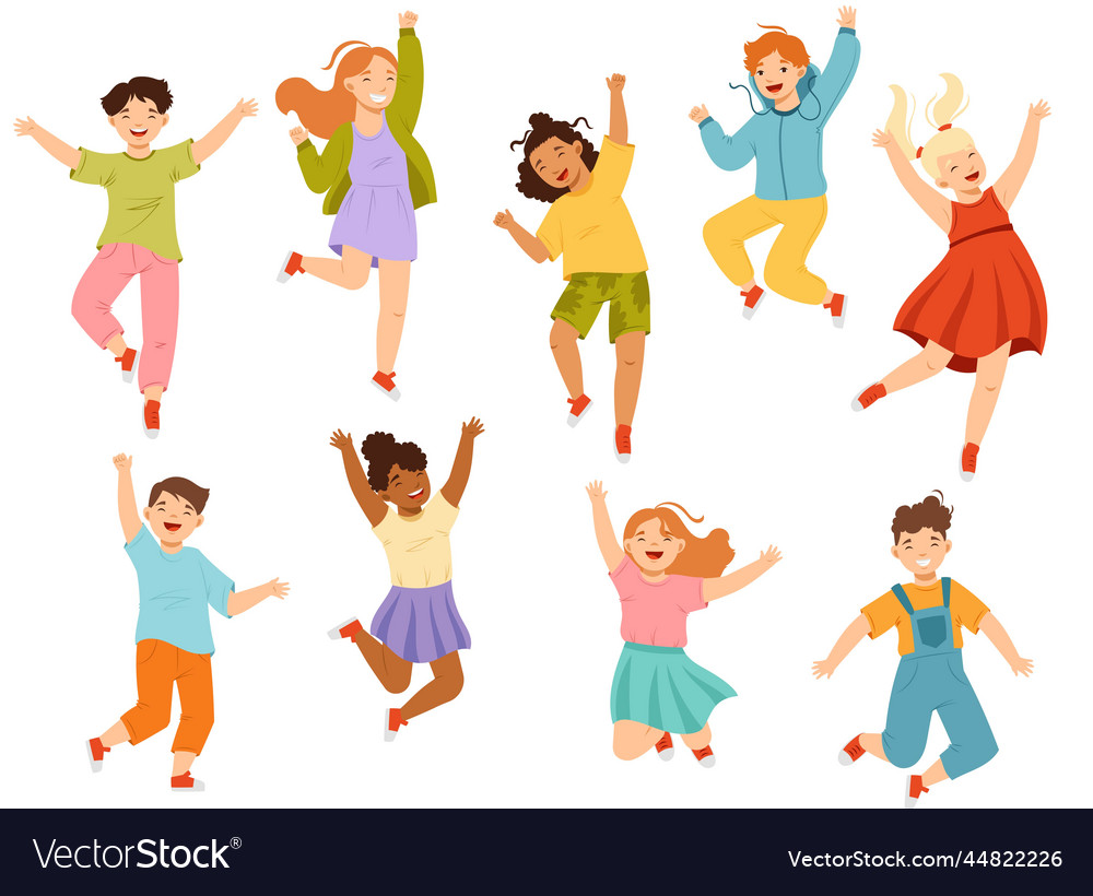 Jumping kids feeling happiness and excitement Vector Image