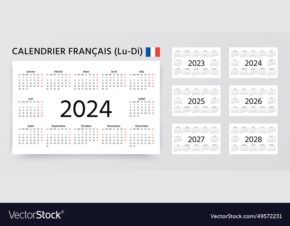 2024 2026 french calendars template year Vector Image