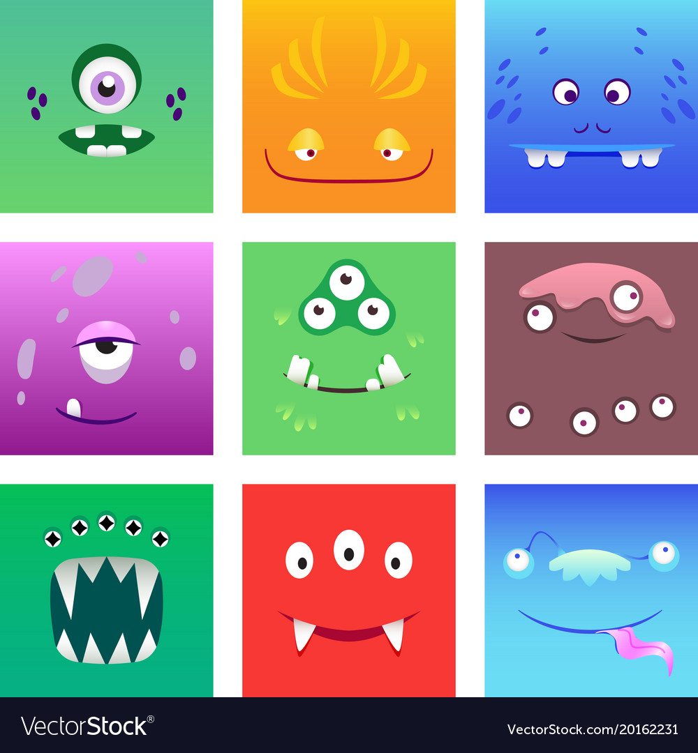 Cartoon monsters faces with emotions set Vector Image