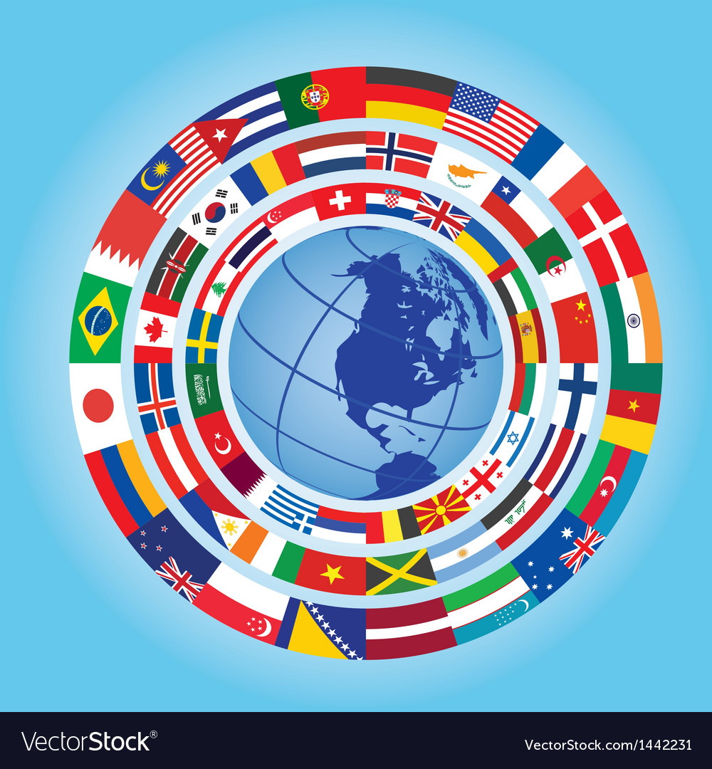 Flags around globe Royalty Free Vector Image - VectorStock