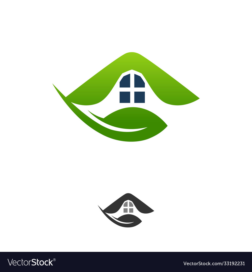 Green house icon with leaves eco concept Vector Image