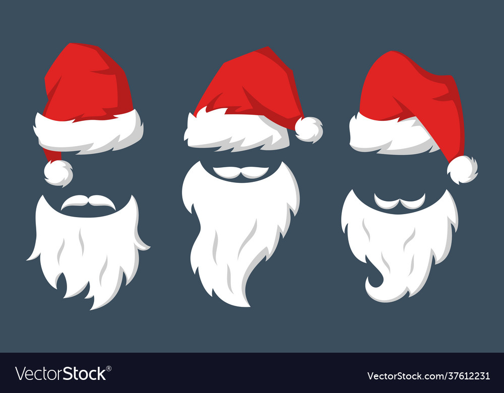 Set red hats and beards santa claus Royalty Free Vector