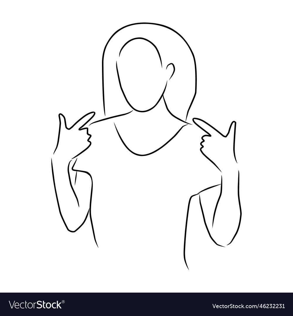 Woman pointing her fingers at herself hand drawn Vector Image