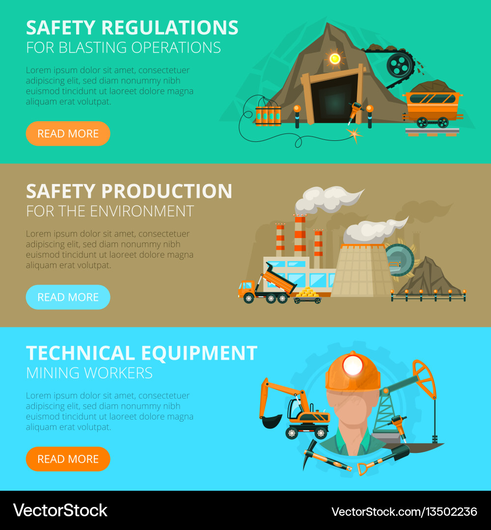 Coal mining 3 flat interactive banners Royalty Free Vector