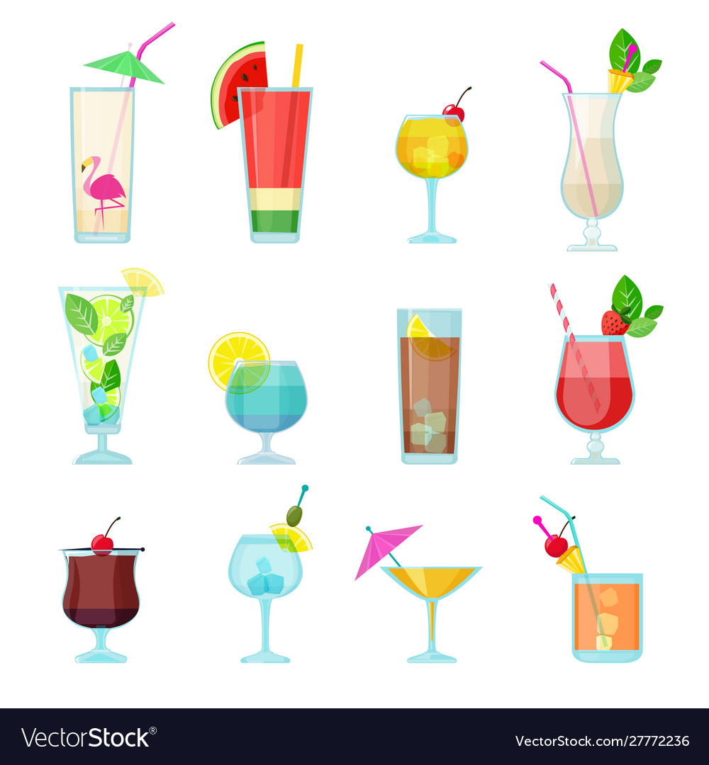 Cocktails collection alcoholic summer drinks Vector Image