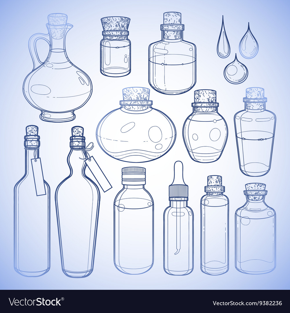 Graphic collection of glass bottles Royalty Free Vector