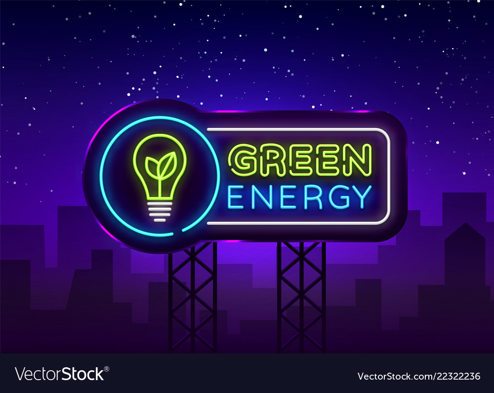 Green energy neon sign eco energy design Vector Image