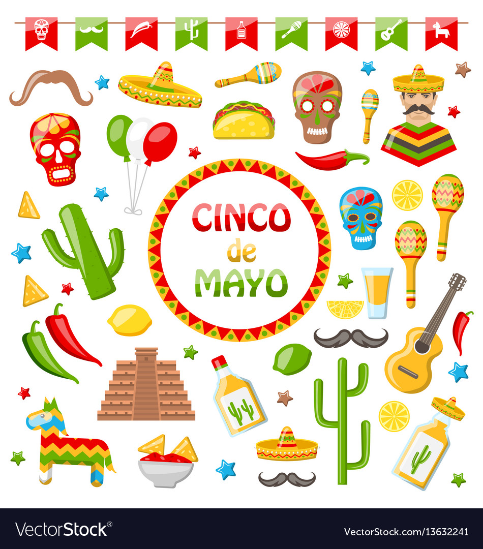 Collection mexican icons isolated on white Vector Image