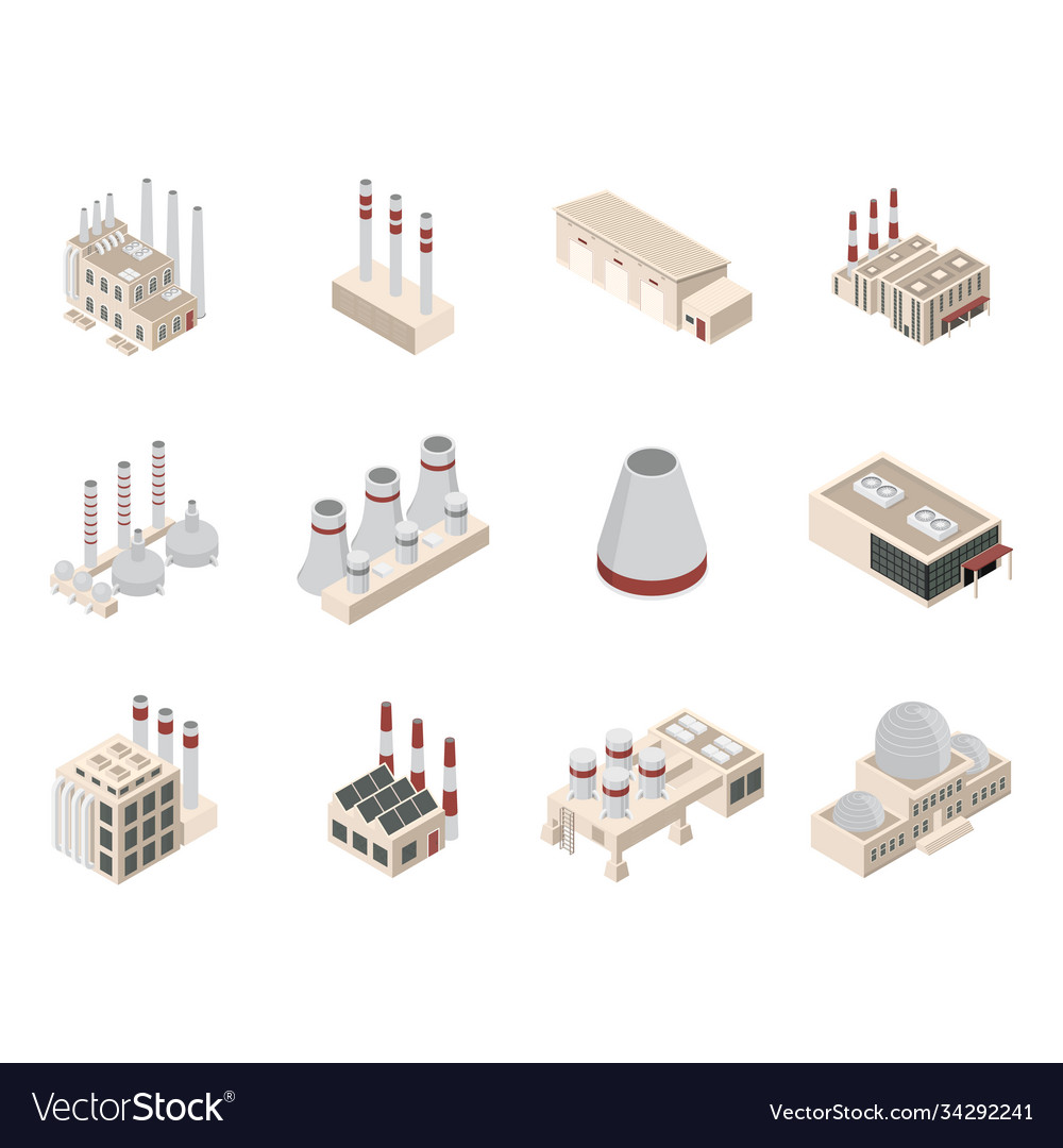 Factory constructions or buildings concept set 3d Vector Image