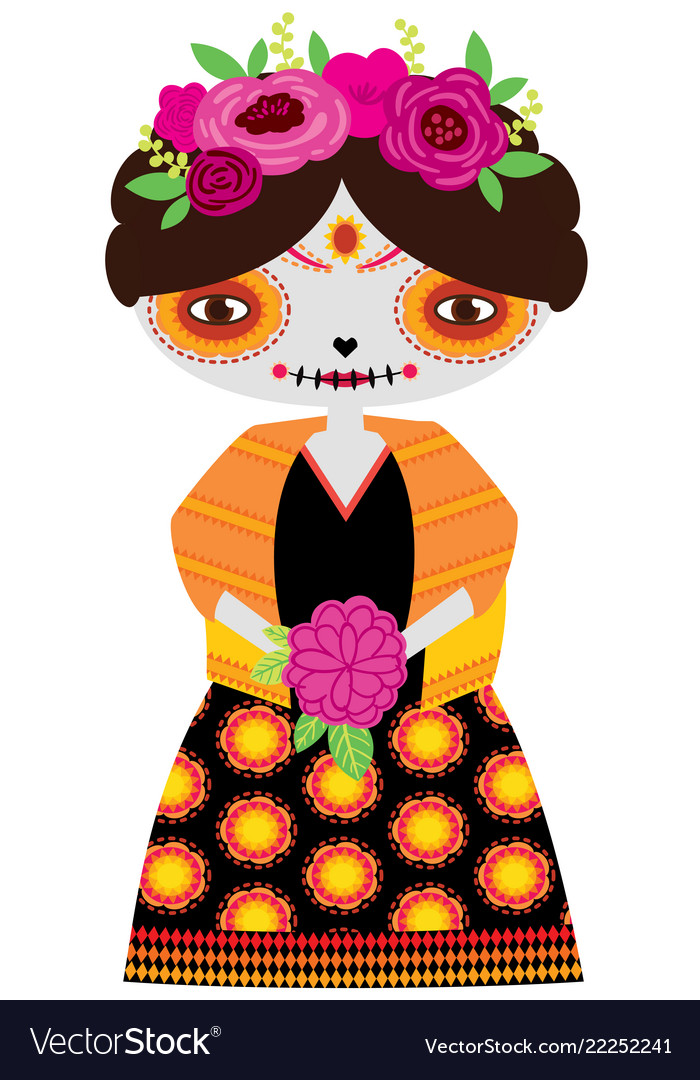 Yellow catrina doll Royalty Free Vector Image - VectorStock