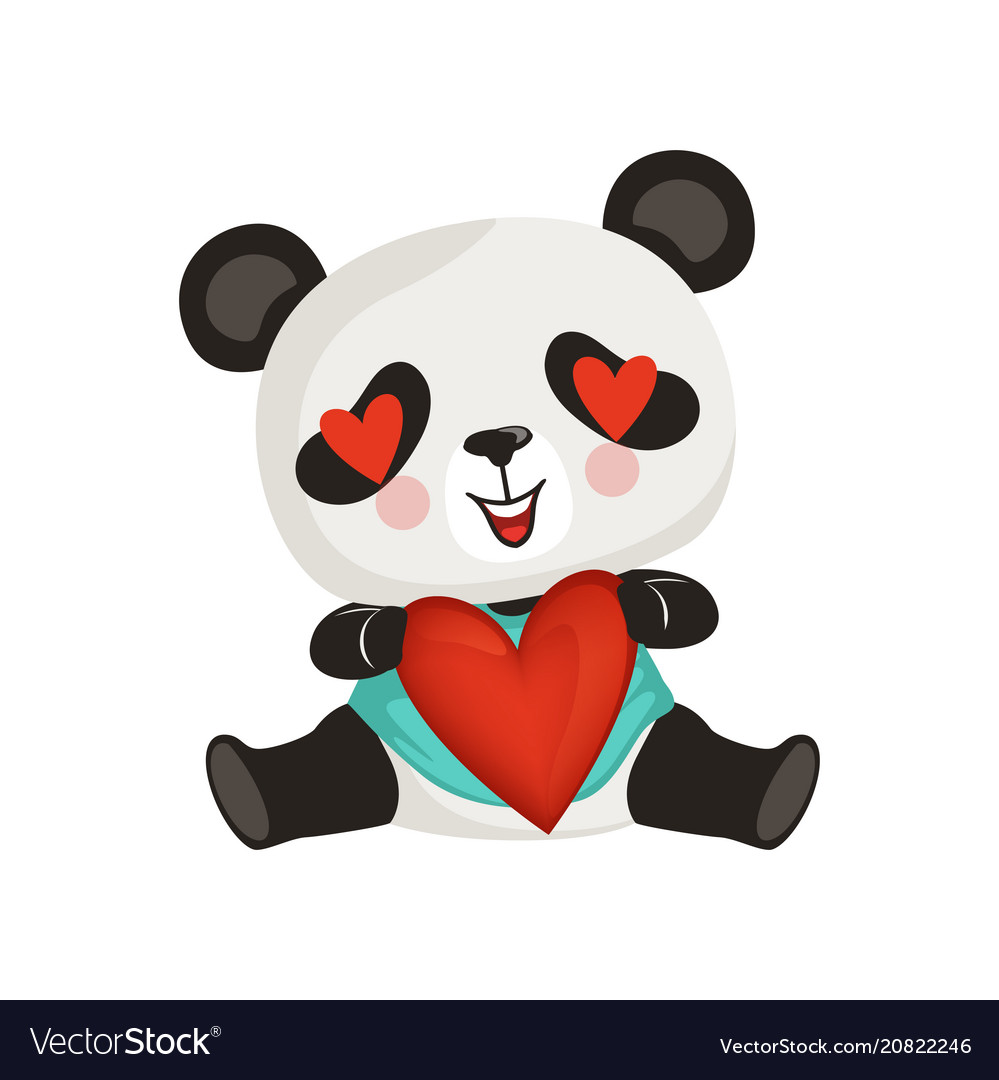 Adorable panda holding red heart cute enamored Vector Image