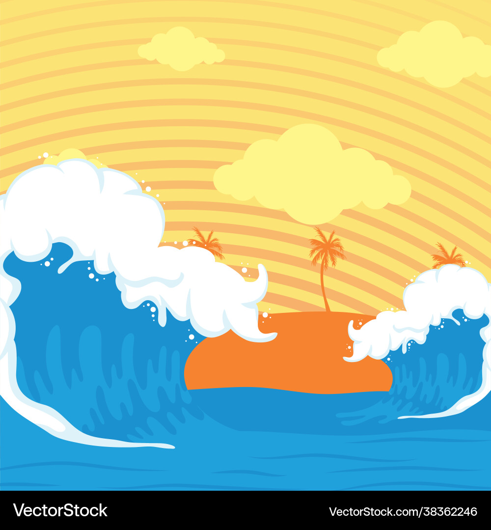 Ocean waves scene Royalty Free Vector Image - VectorStock