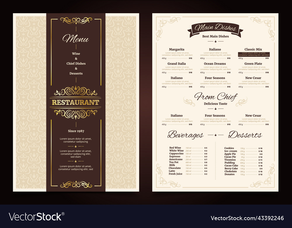 Restaurant Menu Vintage Design Royalty Free Vector Image