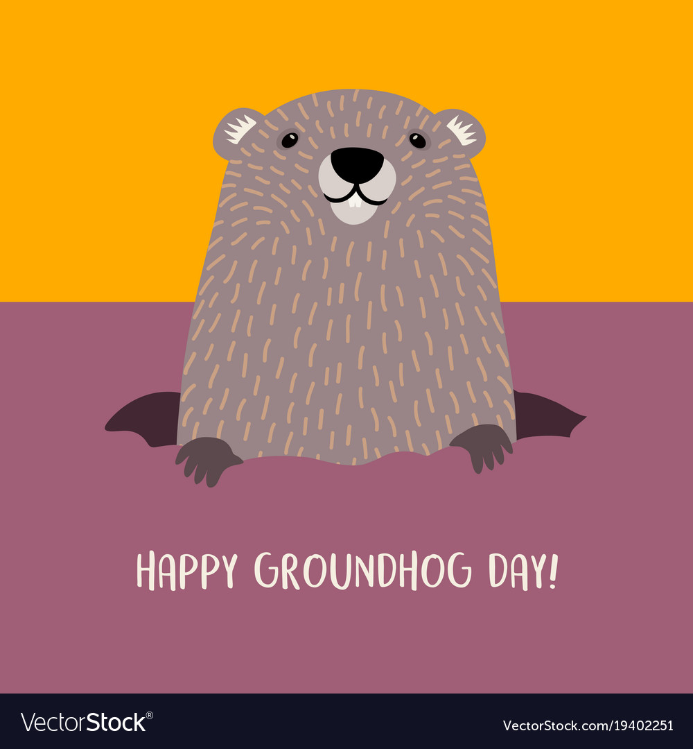 Happy groundhog day with cute groundhog Royalty Free Vector